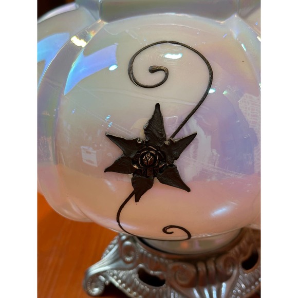 Vintage Iridescent Glass Lamp with Raised Accents - Picture 4 of 10